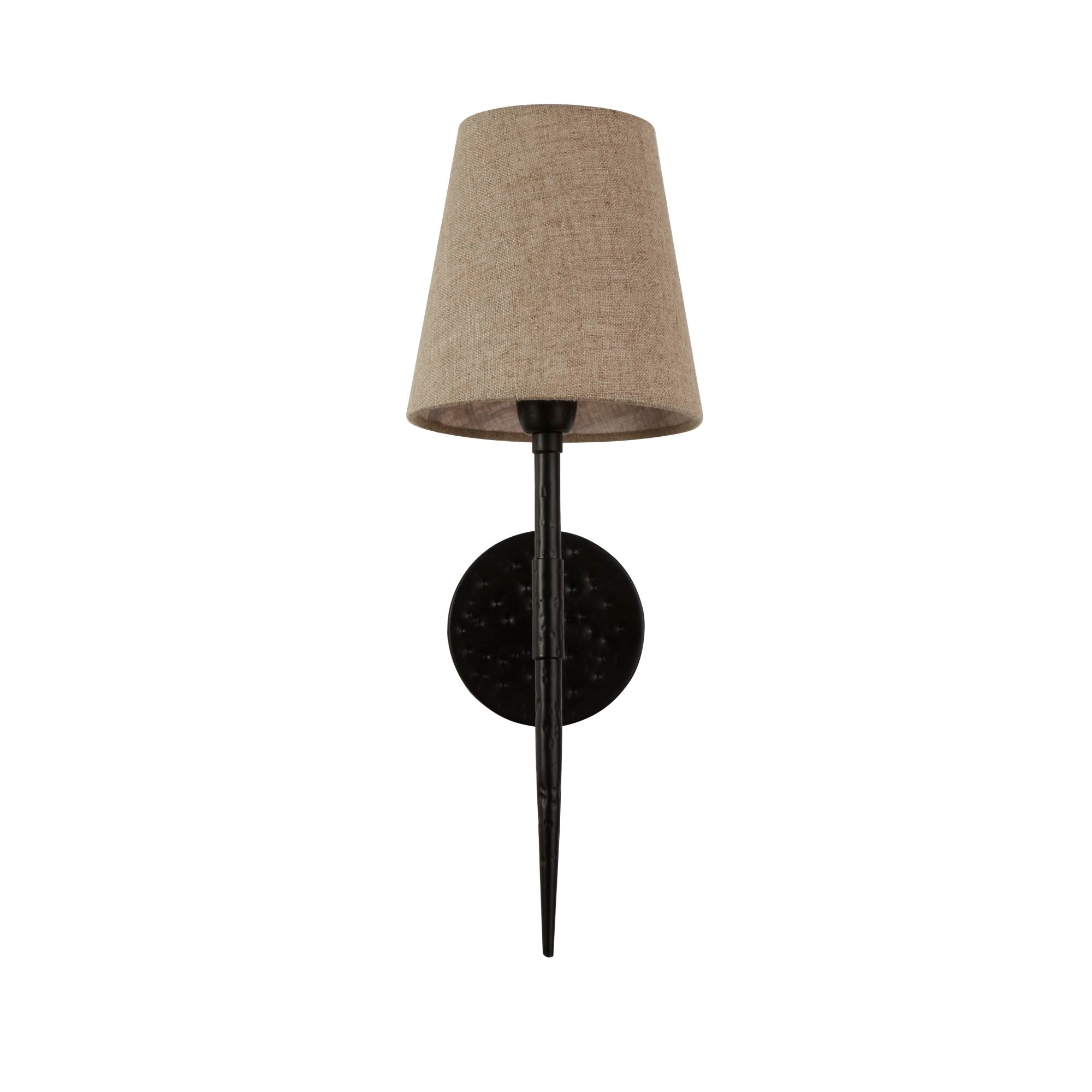 Gothic Wall Light - Hammered Black Metal & Natural Linen