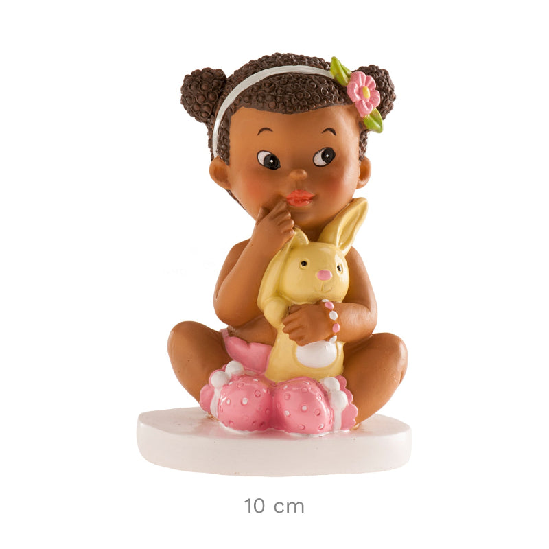 CAKE CHRISTENING FIGURINE GIRL SITTING WITH A RABBIT 10 CM Cake Topper