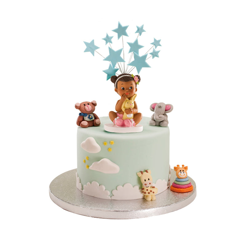 CAKE CHRISTENING FIGURINE GIRL SITTING WITH A RABBIT 10 CM Cake Topper