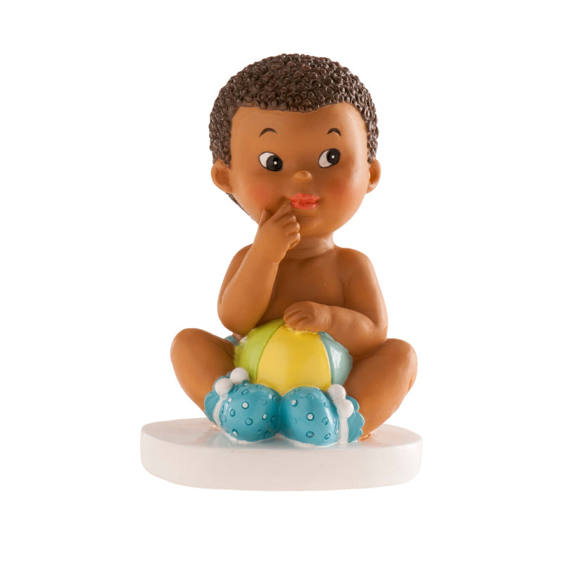 CAKE CHRISTENING FIGURINE BOY SITTING WITH A BALL 10 CM Cake Topper