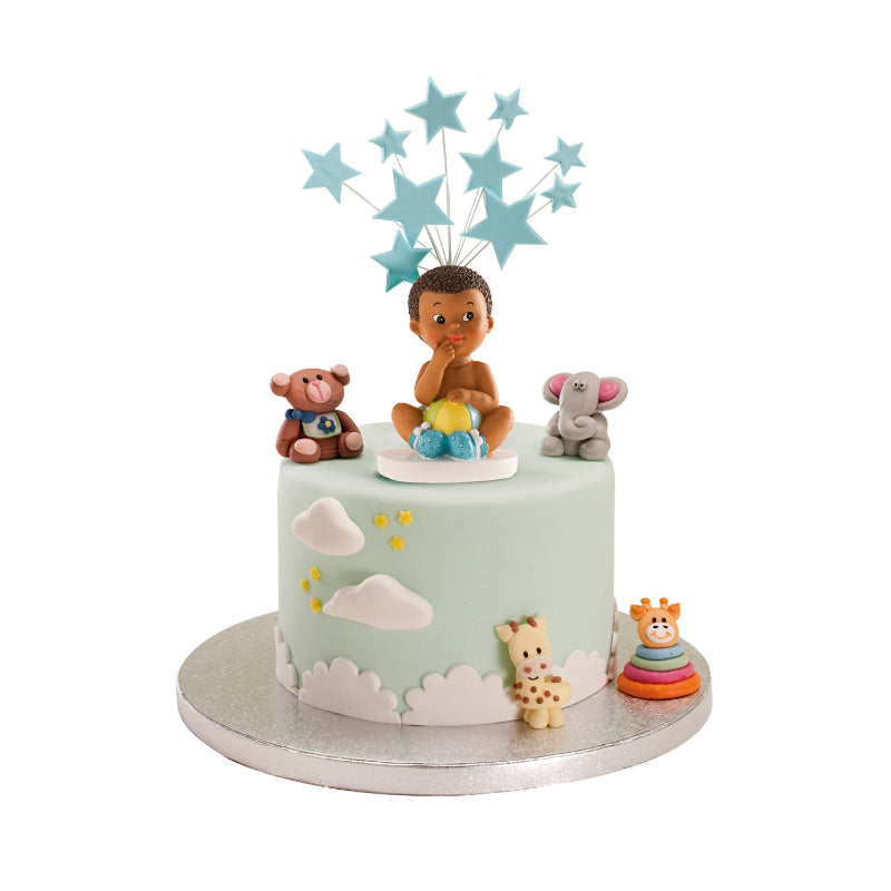 CAKE CHRISTENING FIGURINE BOY SITTING WITH A BALL 10 CM Cake Topper