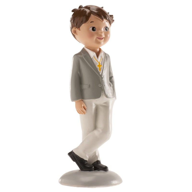 COMMUNION BOY CAKE TOPPER GREY SUIT NICO 15 CM Cake Topper