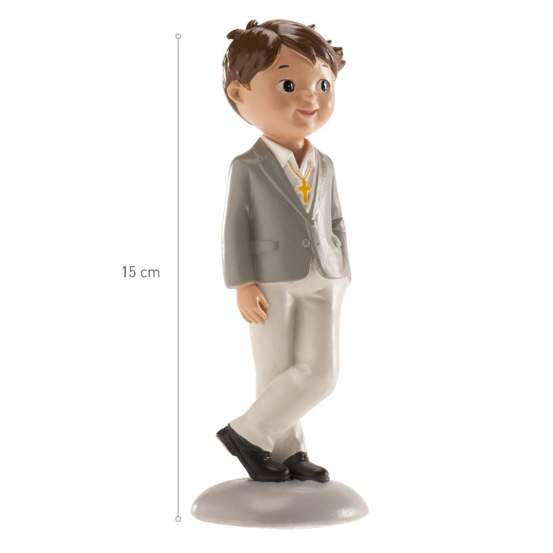 COMMUNION BOY CAKE TOPPER GREY SUIT NICO 15 CM Cake Topper