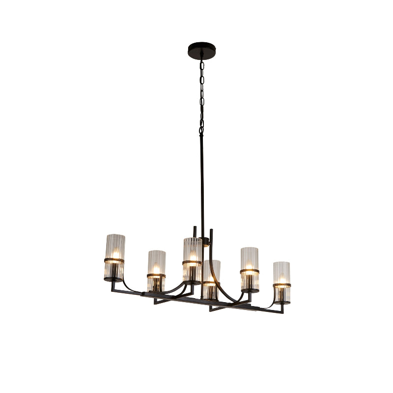 Lux & Belle 6 Light Pendant - Matt Black Metal & Ribbed Glass