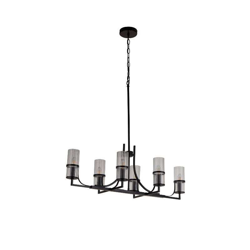 Lux & Belle 6 Light Pendant - Matt Black Metal & Ribbed Glass