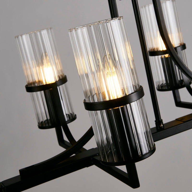 Lux & Belle 6 Light Pendant - Matt Black Metal & Ribbed Glass