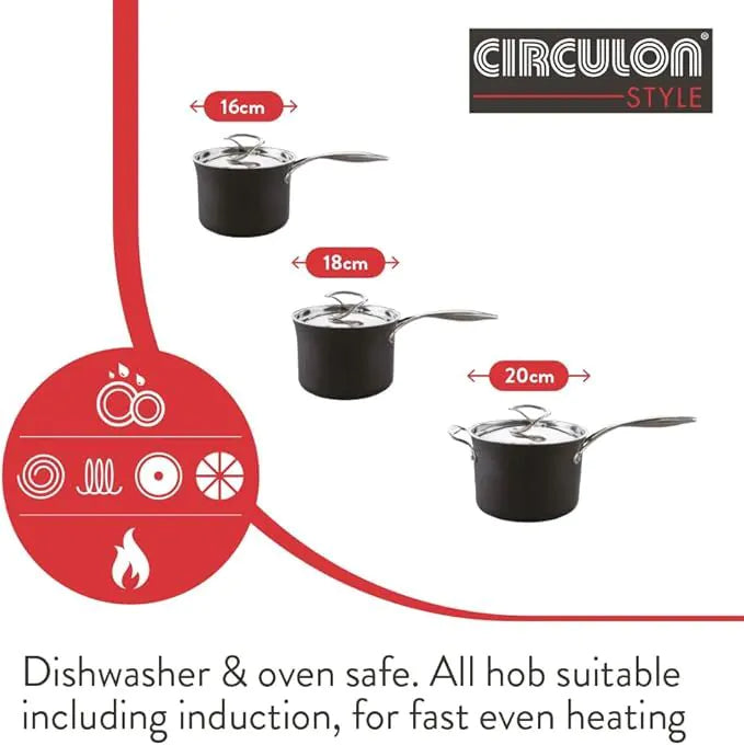 Circulon Style Hard Anodised 3 Piece Saucepan Set