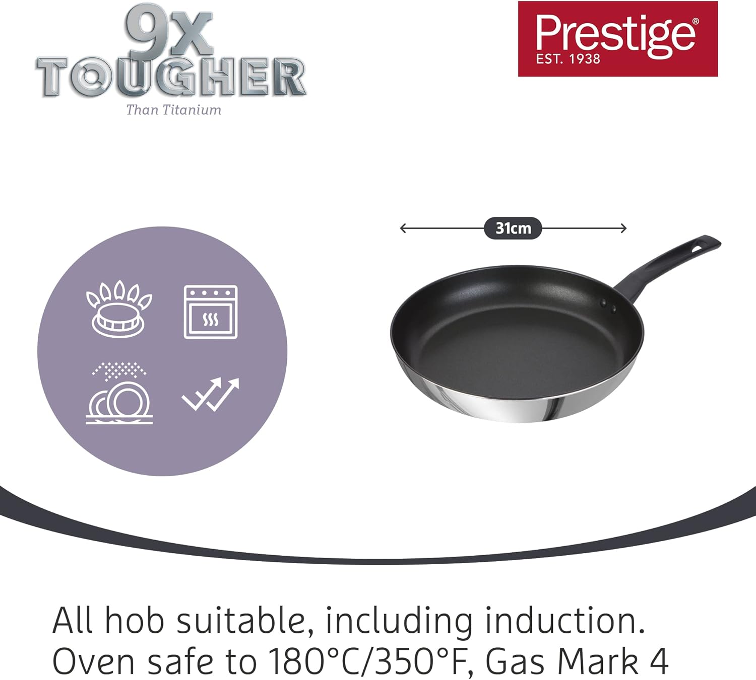 Prestige 9 X Tougher Stainless Steel Frying Pan 31cm