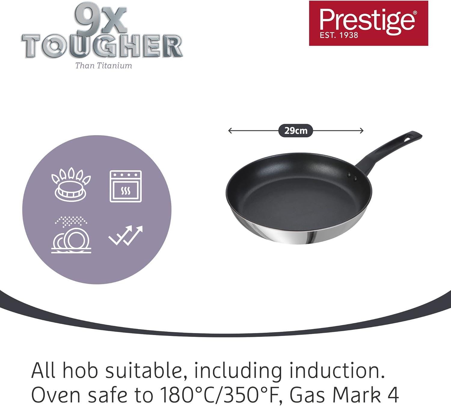 Prestige 9 X Tougher Stainless Steel Frying Pan 29cm