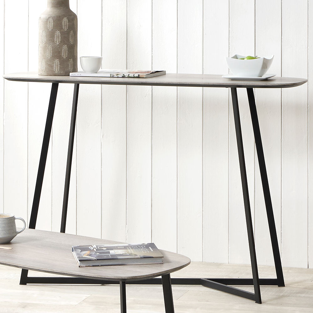 Ukiah Grey Oak Veneer and Black Metal Console Table