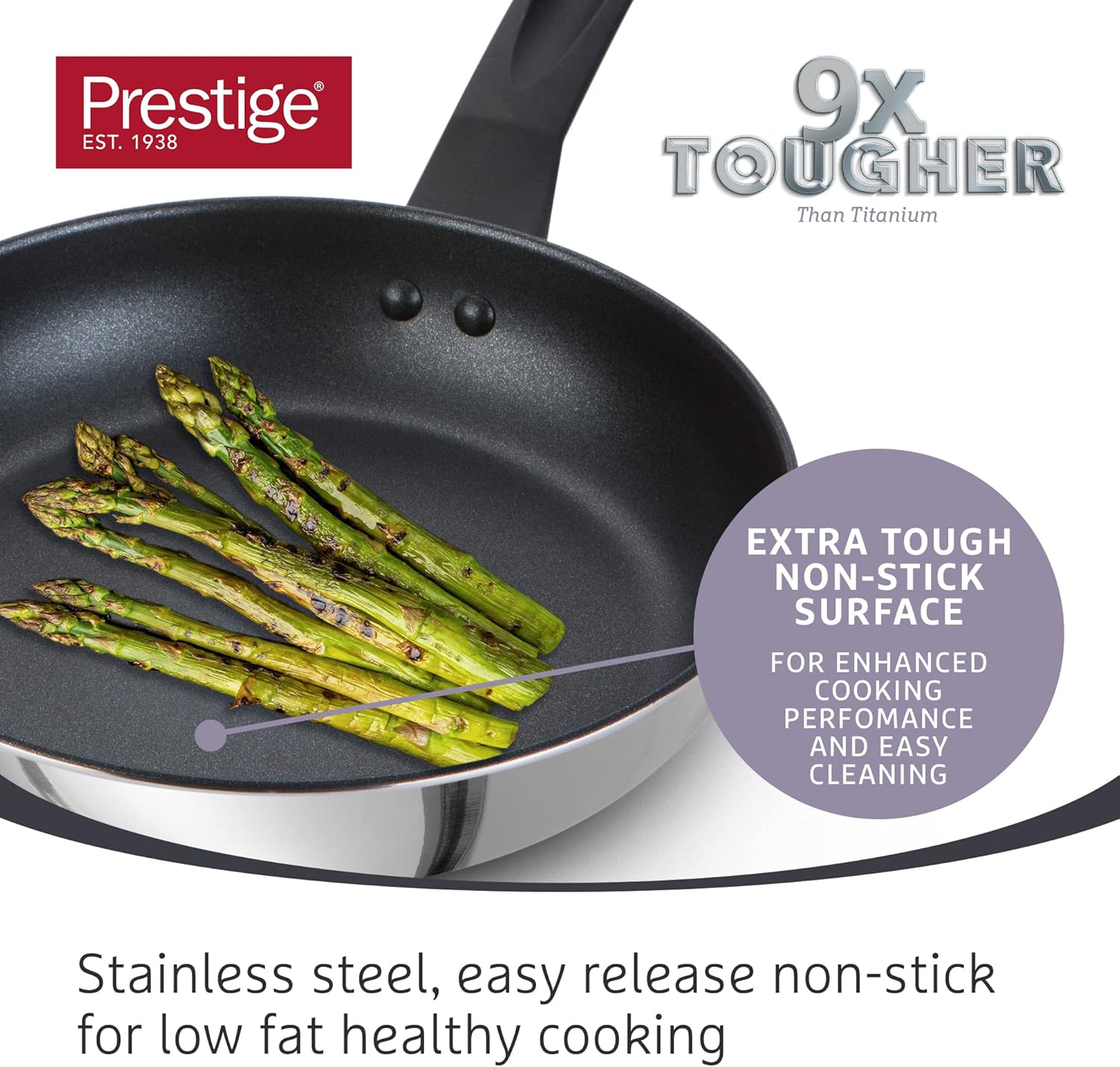 Prestige 9 X Tougher Stainless Steel Frying Pan 25cm