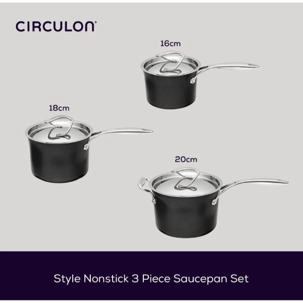 Circulon Style Hard Anodised 3 Piece Saucepan Set