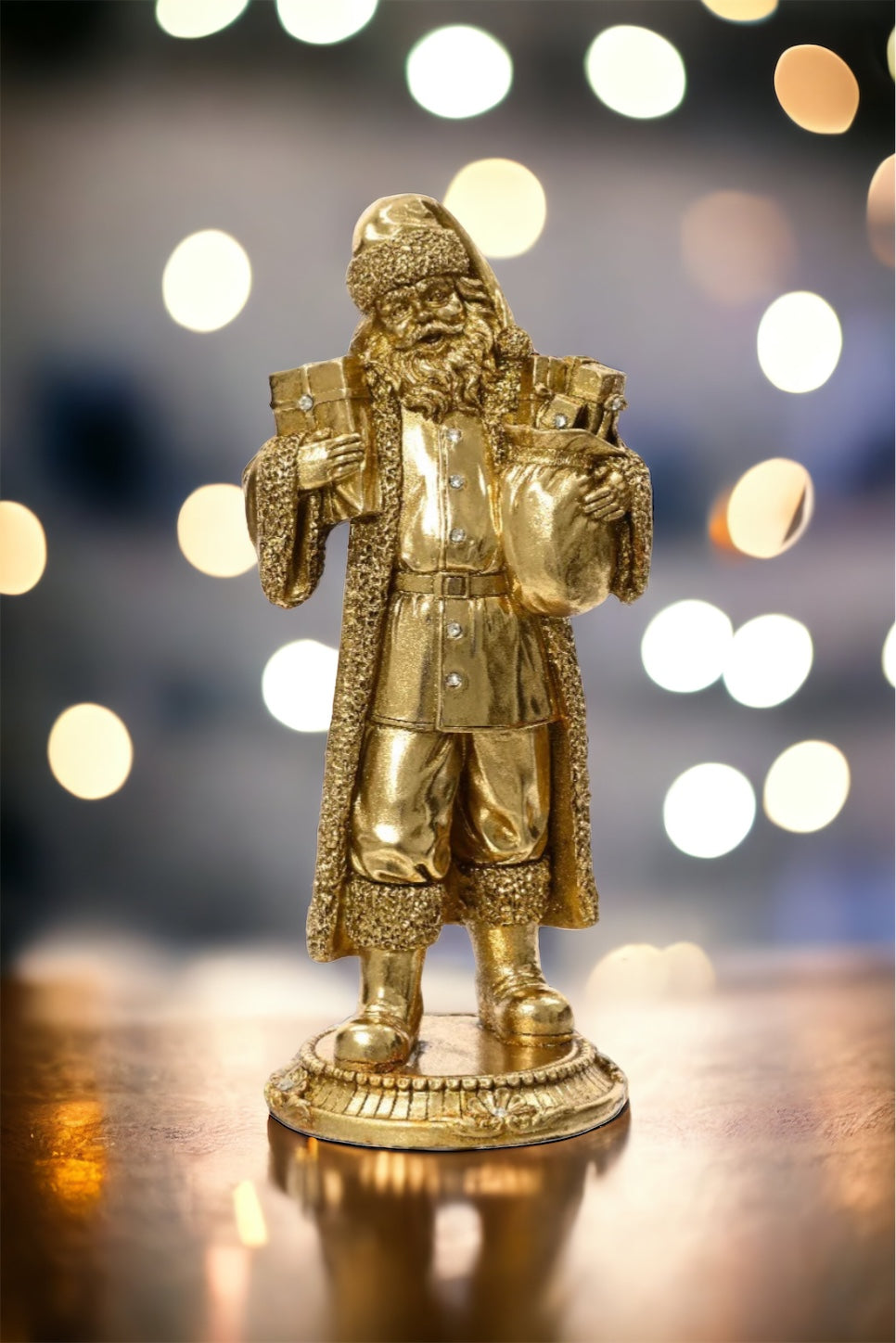 Polyresin Gold Santa Figurine 