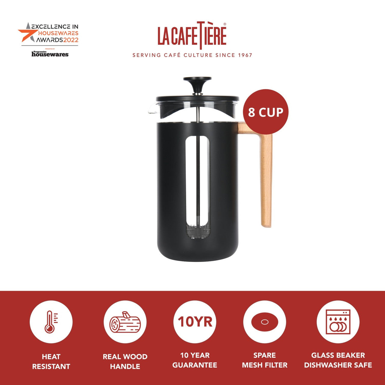 La Cafetière Pisa 8 Cup Cafetiere - Black