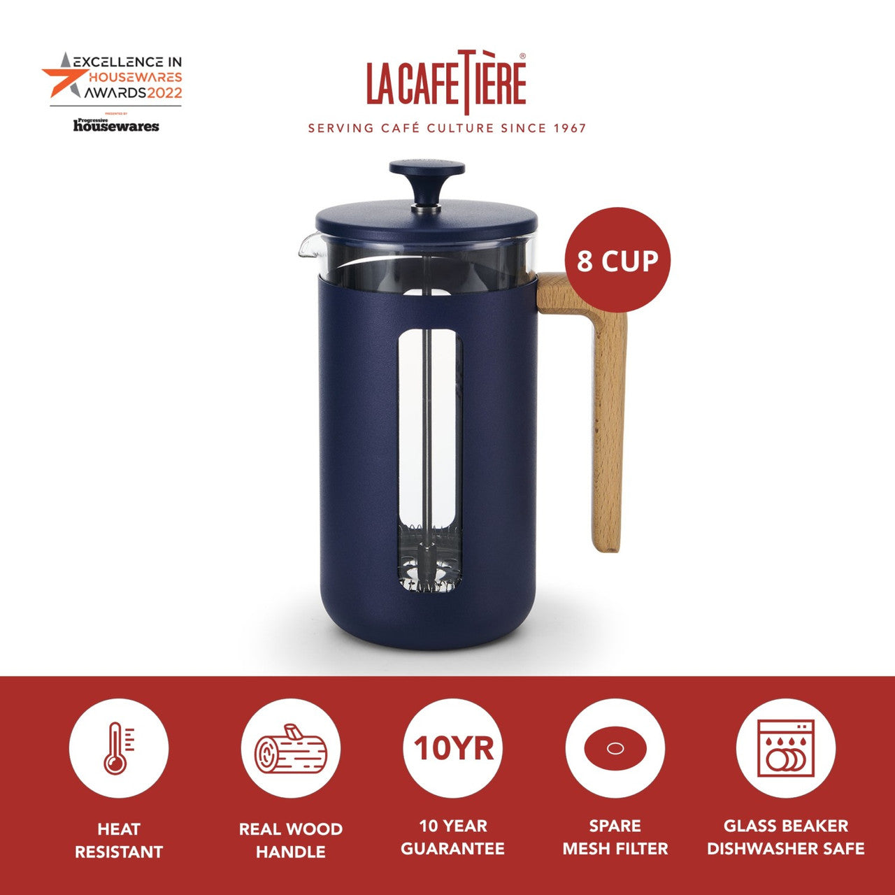 La Cafetière Pisa 8 Cup Cafetiere - Navy