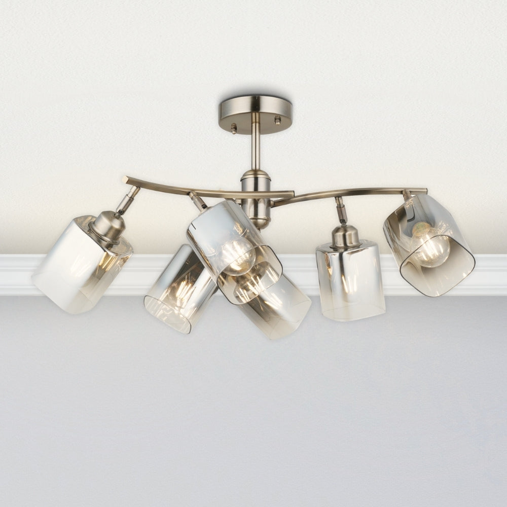 Taylor 6 Light Antique Brass Semi Flush Ceiling Light