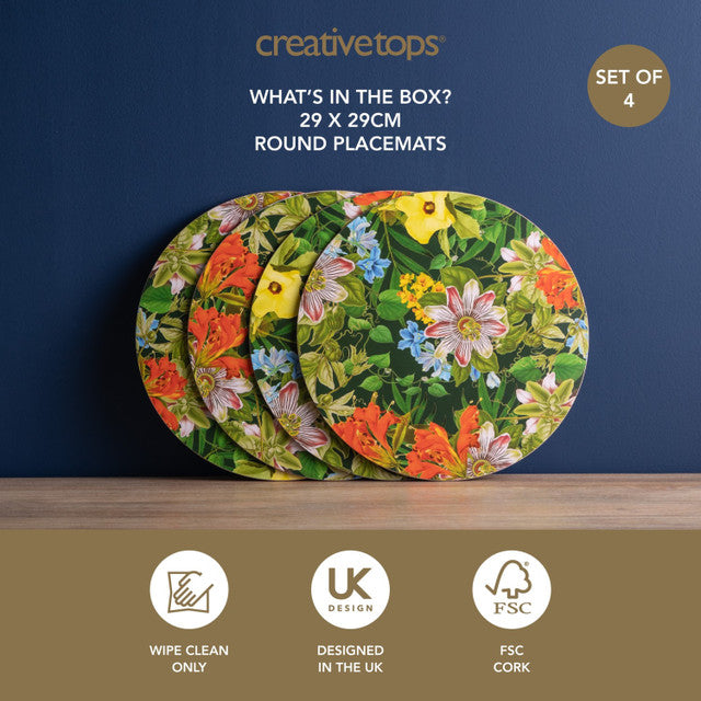 Creative Tops Floral Pack of 4 Premium Round Placemats