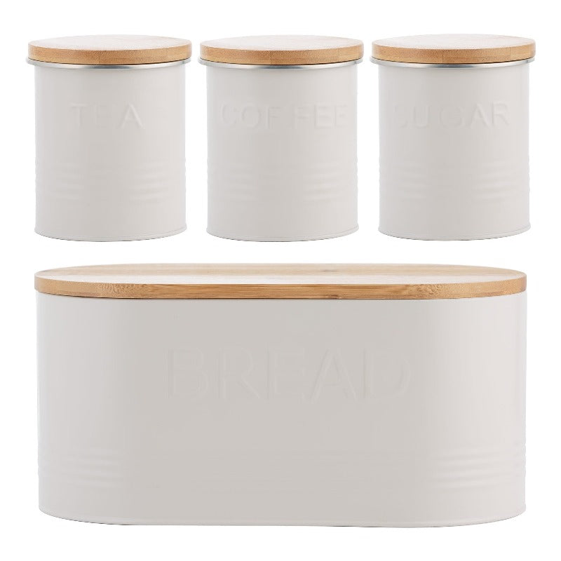 Typhoon Living Essentials Oatmeal Cream 4 Pce Kitchen Storage Set Coffee Tea Sugar Bread Storage