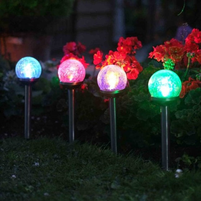 Crackle Globe Stainless Steel Solar Garden Light 5 Pack