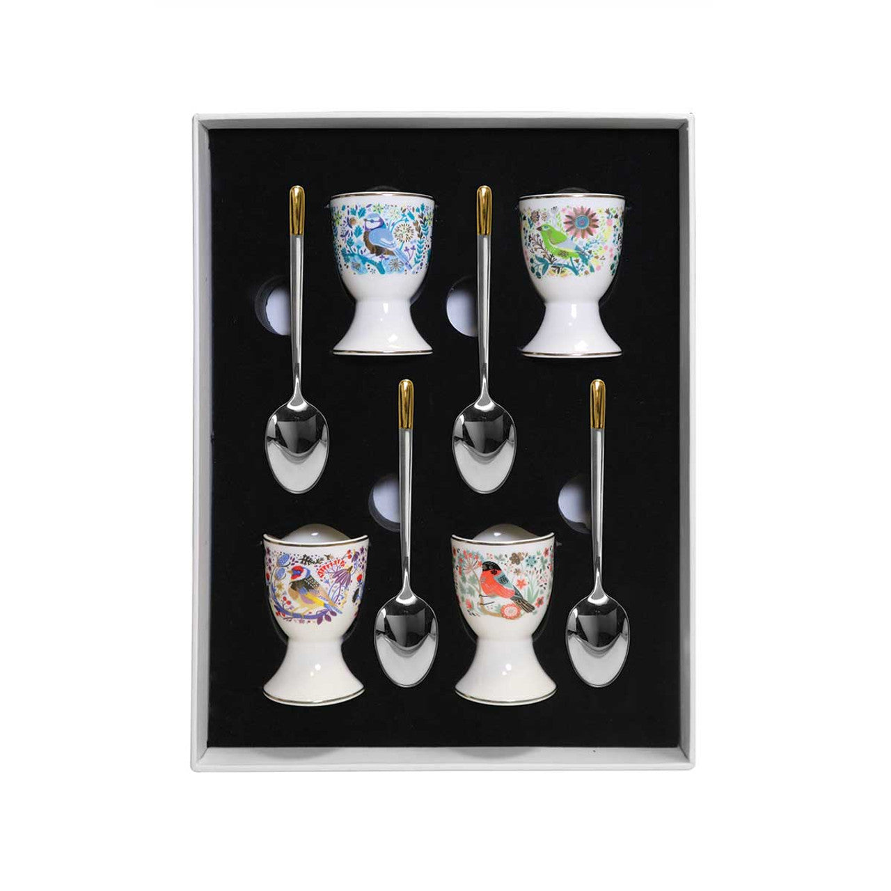 Tipperary Crystal Birdy Egg Cups and Spoons Set of 4