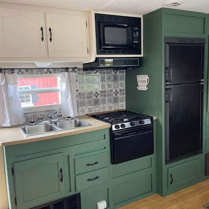 Forest Green by Beyond Paint. All In One Kitchen Cabinet Press Paint from Smyths Homevalue.