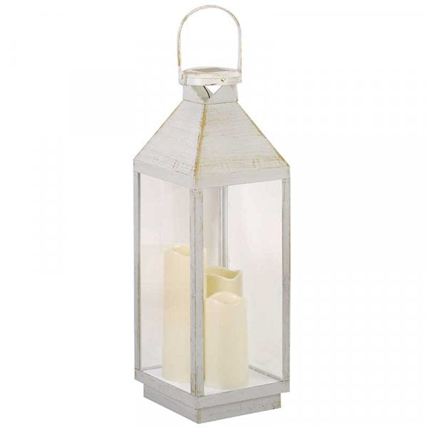 Riga Lantern With Three Pillar Candles - Ivory Solar Garden Light