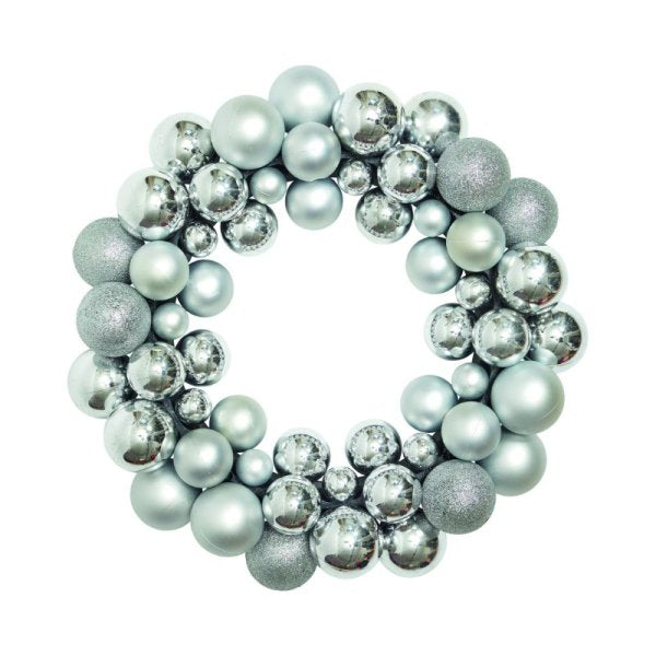 40cm Bauble-Esque Wreath - Silver