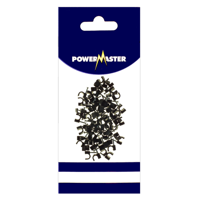 Powermaster 7mm Cable Clips Black - 100 Piece