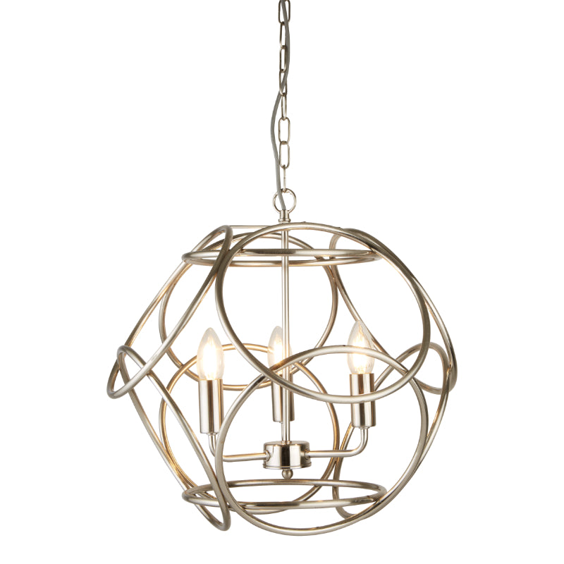 3 Light Satin Silver Cage Pendant