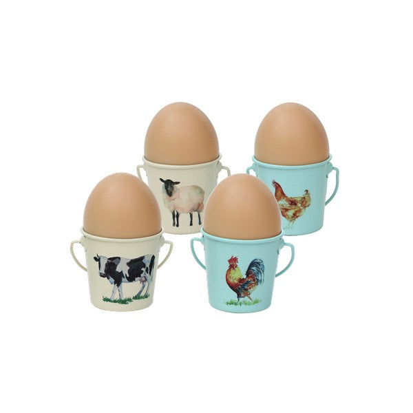 Set of 4 Bucket Egg Cups - Farm Friends