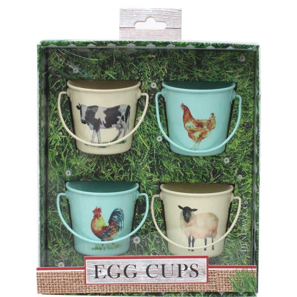 Set of 4 Bucket Egg Cups - Farm Friends