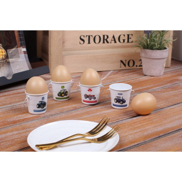 Set of 4 Bucket Egg Cups - Tractors