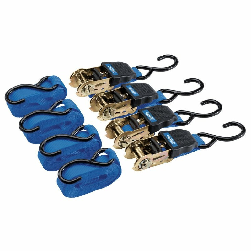 Ratcheting Tie Down Straps, 4.5m x 25mm, 225kg (4 Piece)