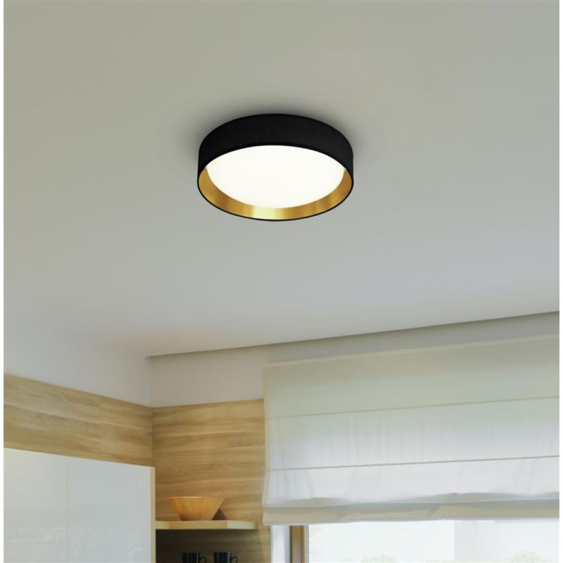 GIANNA LED FLUSH CEILING LIGHT -BLACK/GOLD SHADE & ACRYLIC DIFFUSER