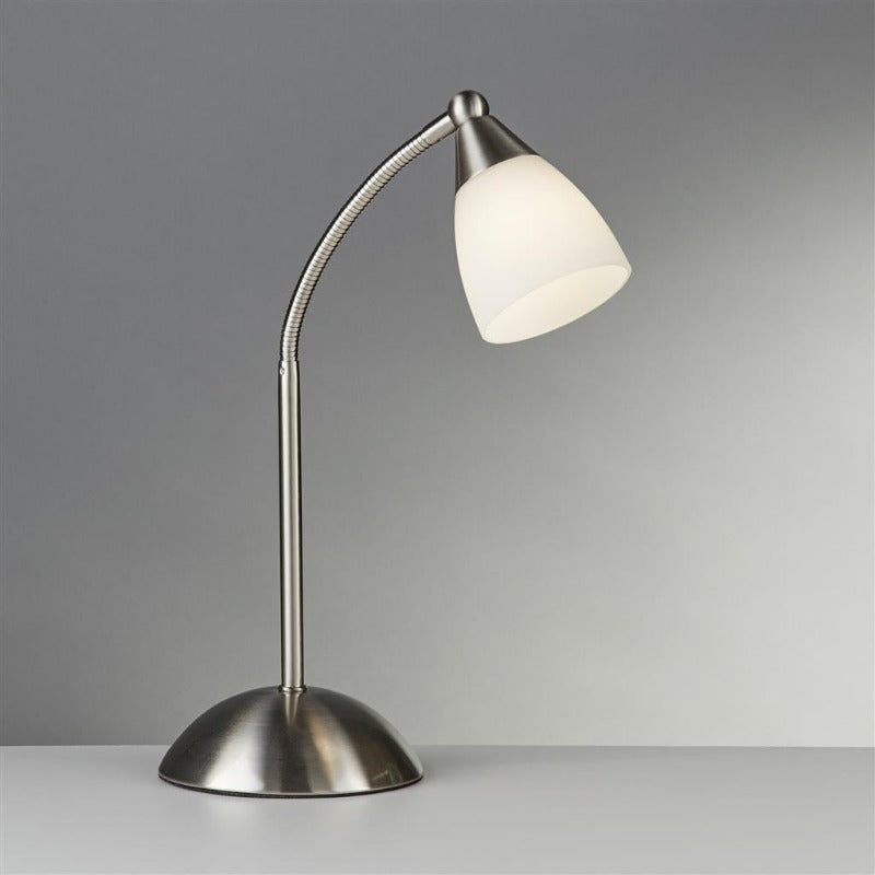 TOUCH TABLE LAMP- SATIN SILVER BASE & GLASS SHADE