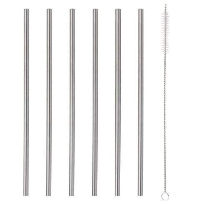 Barware 6pce Long Steel Drinking Straws Gift