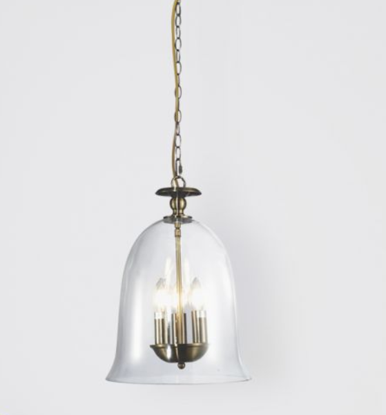 Bell 3 Light Clear Glass Pendant Antique Brass Ceiling Light