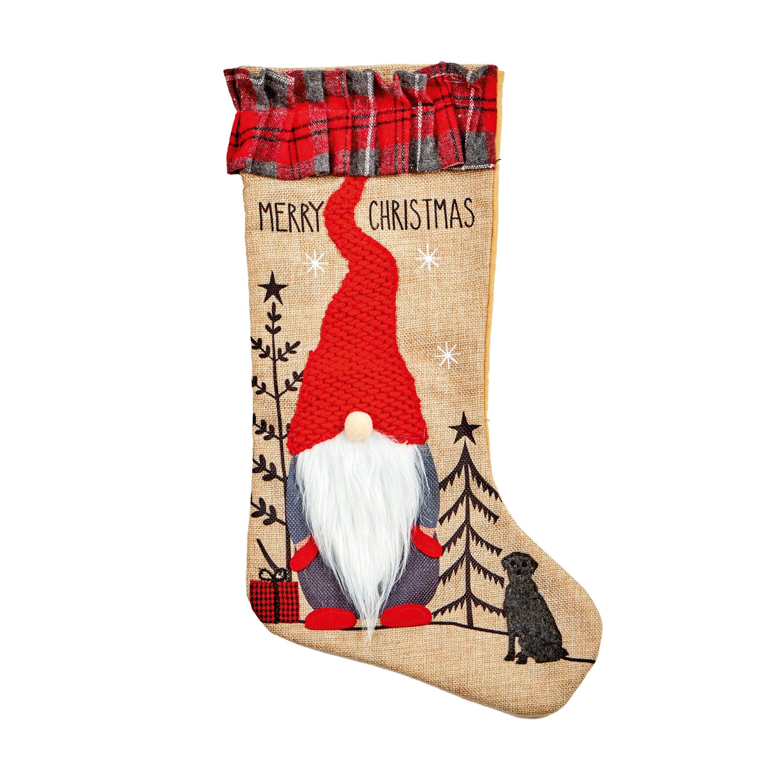 50cm Hessian-Tartan Gnome Christmas Stocking