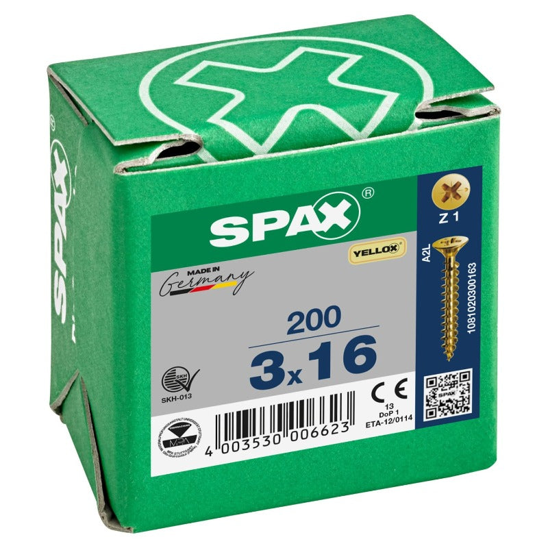 Spax Screws Yellow 3.0 x 16mm - 200 box