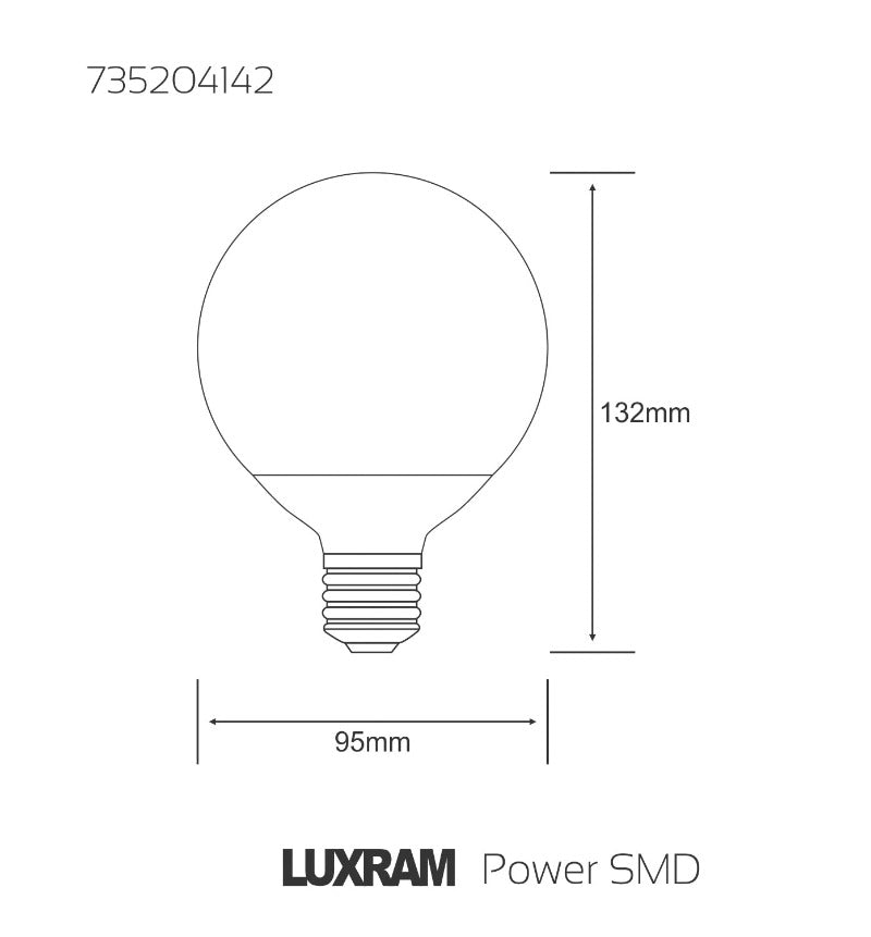 Luxram High Power SMD LED Globe Light 95mm 2.0 E27 14W Natural White 4000K 1230lm