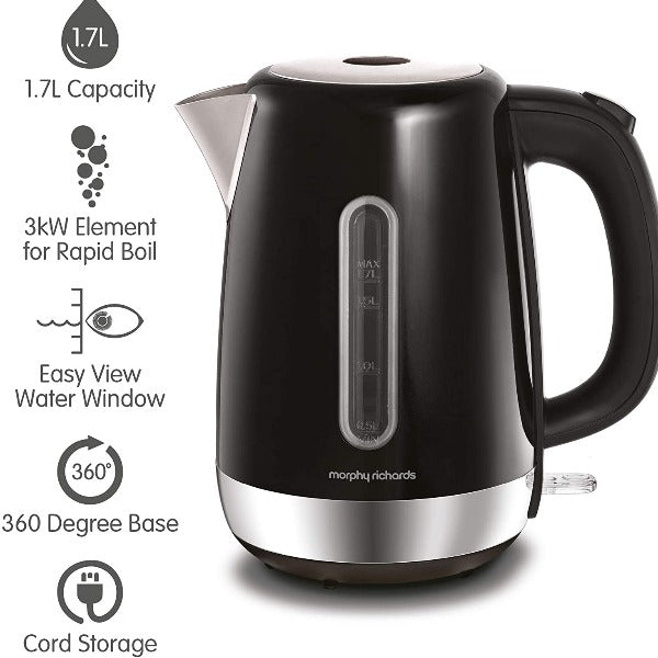 Morphy Richards Black Equip Stainless Steel 3kW Jug Kettle