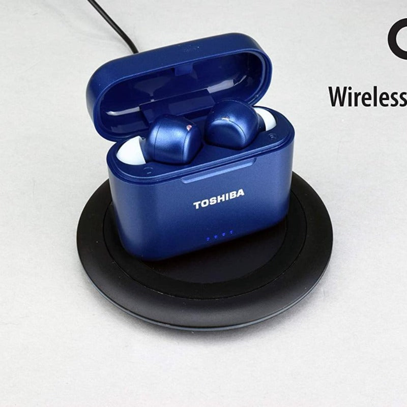 Toshiba Air Pro 2 True Wireless Stereo Earphones with Qi Wireless Charging Blue RZE BT750E