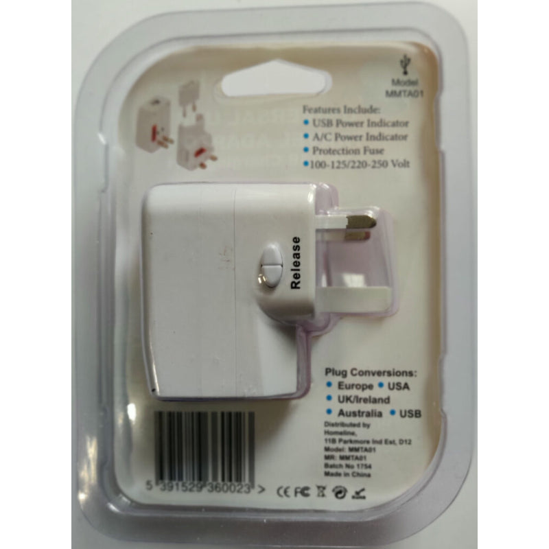 Universal USB Travel Adaptor with Charging Port