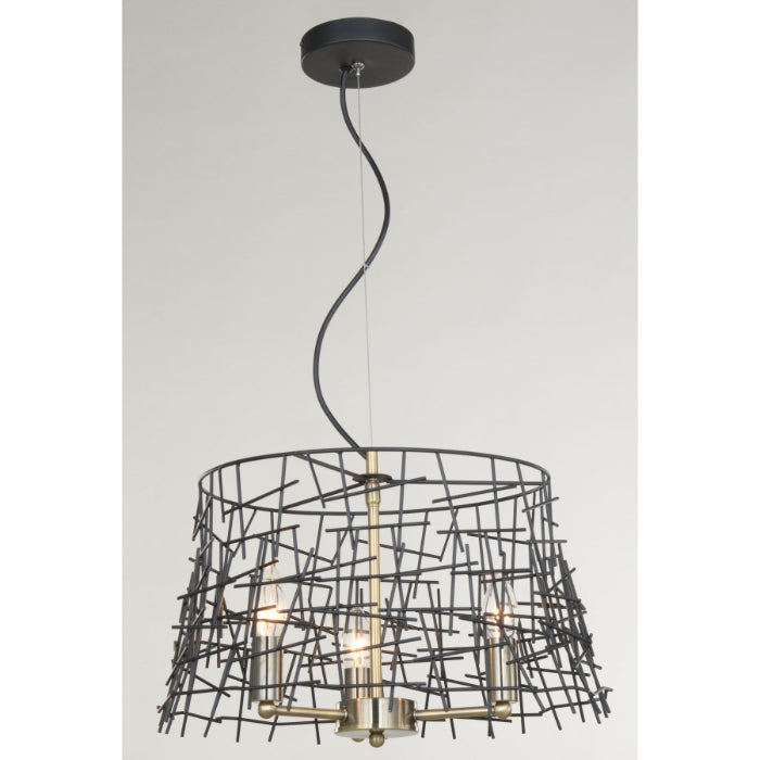 Bambu 3 Light Black Metal Pendant Antique Brass Ceiling Light