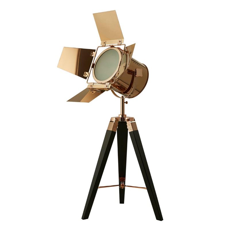 Copper & Black Spotlight Tripod Table Lamp