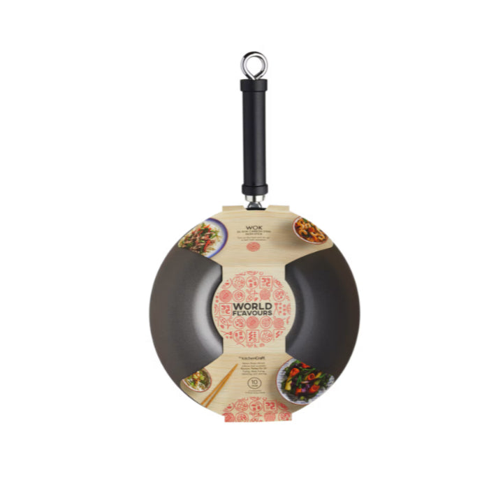 KitchenCraft World of Flavours Oriental Carbon Steel 26.5cm Non-Stick Wok